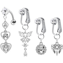 Fake Bauchnabelpiercing Set mit Schmetterling & Herz Anhänger