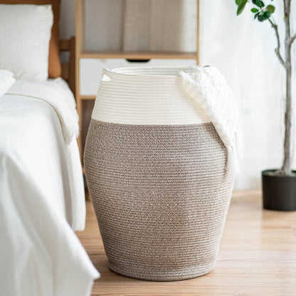 Großer Wäschekorb geflochten – 105L, Weiß & Braun