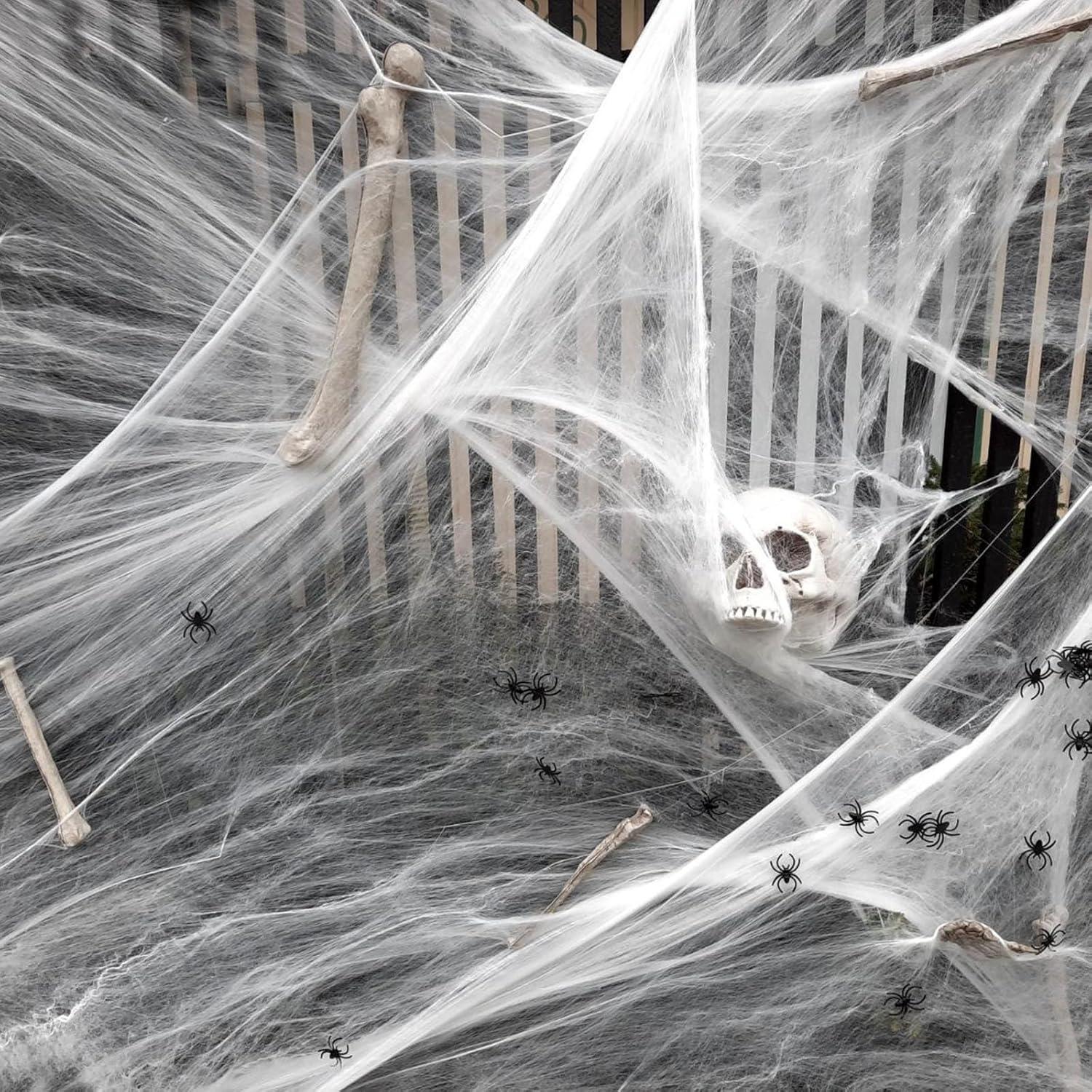 Halloween Spinnennetz Deko Set 300g mit Kunststoff Spinnen