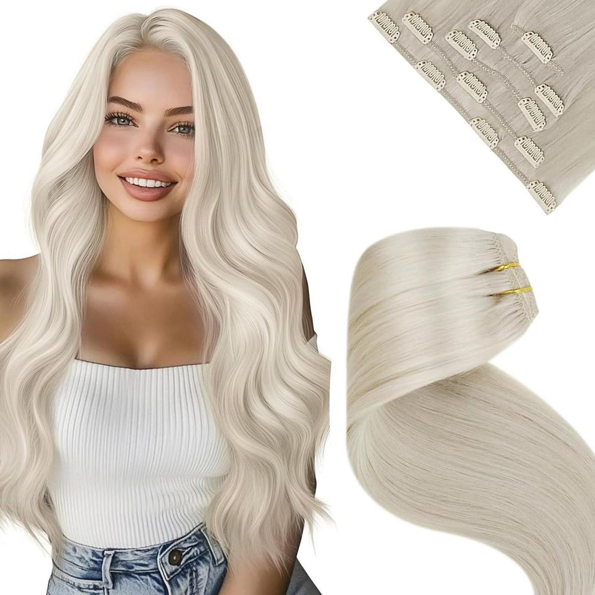 Echthaar Clip Extensions Blond – Remy Haarverlängerung 40cm