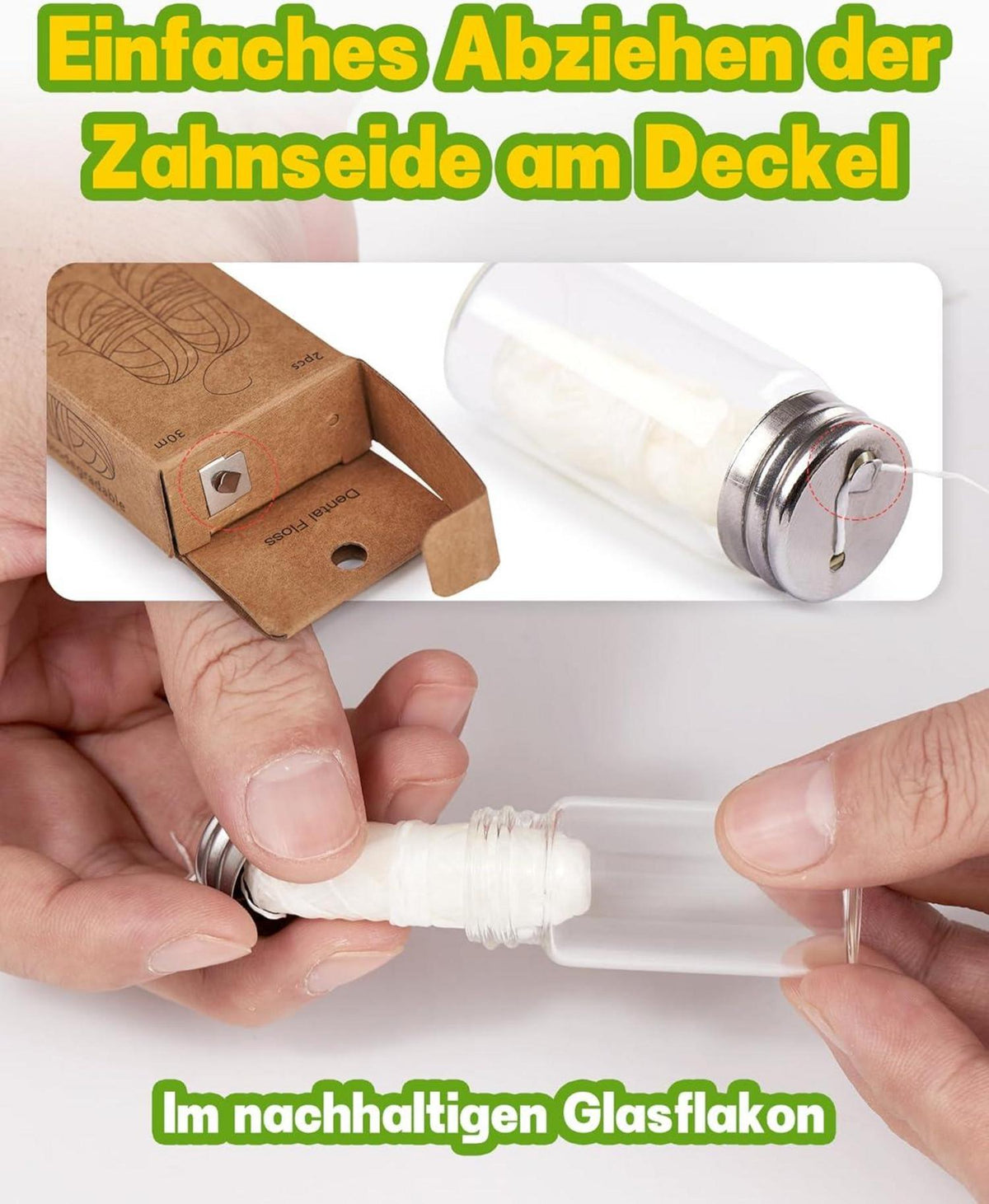 Nachhaltige 2x30m Natur Zahnseide im Glas - Vegan & ökologisch - Minze Dental Floss