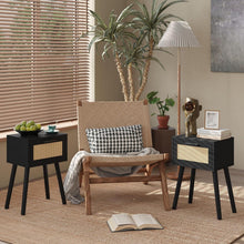 YMYNY Rattan Nachttisch Set mit Magnetschublade, Massivholz