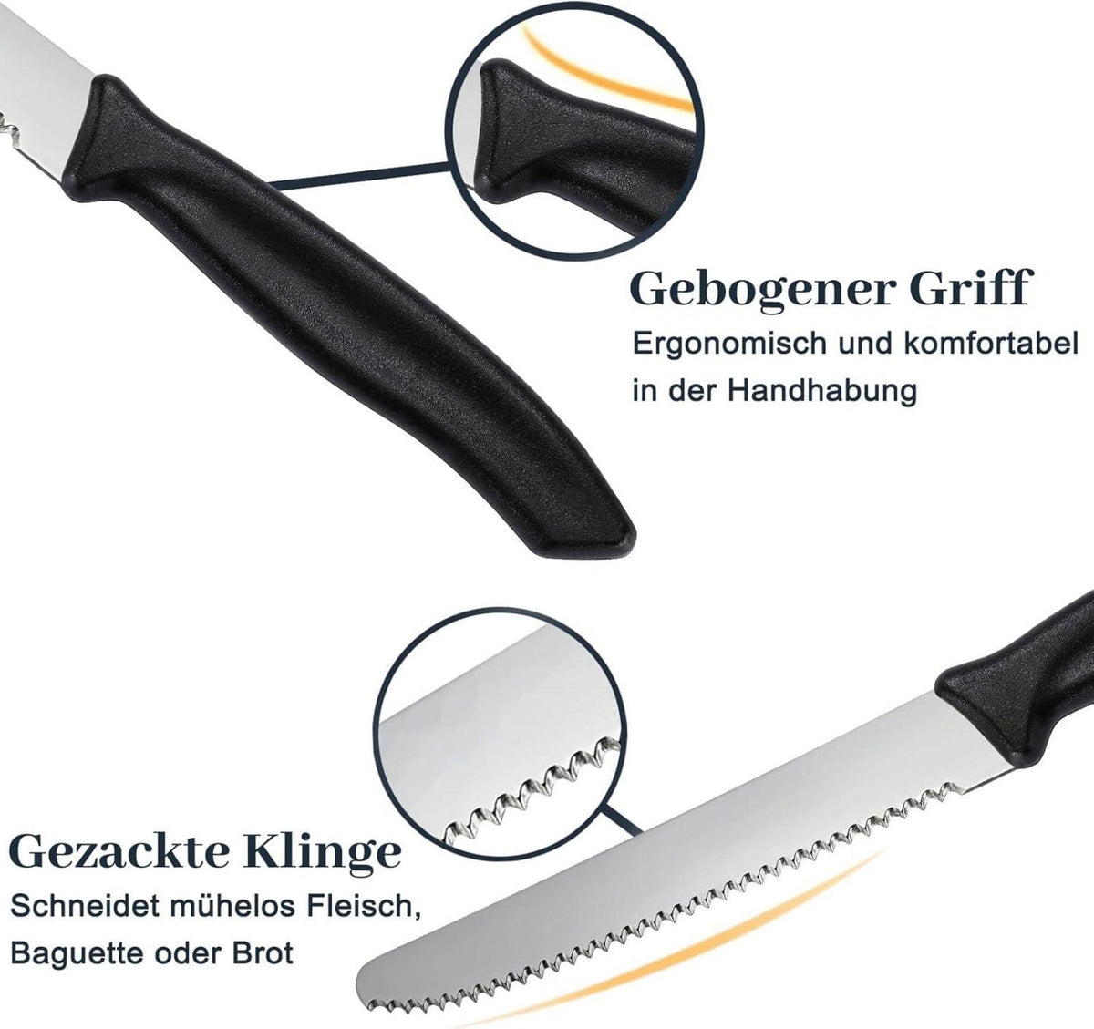 Frühstücksmesser Set 12-teilig Wellenschliff Tafelmesser Steakmesser