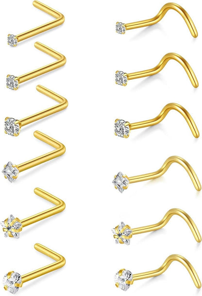 Nasenpiercing Chirurgenstahl Zirkonia Strassstein 20G Gold Silber
