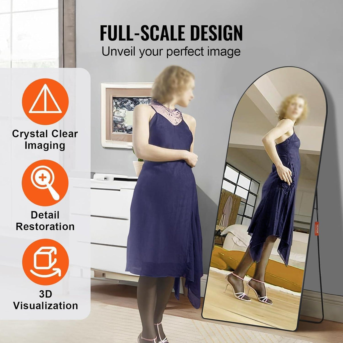 Gewölbter Ganzkörperspiegel 180x81cm – Stand- & Wandmontage
