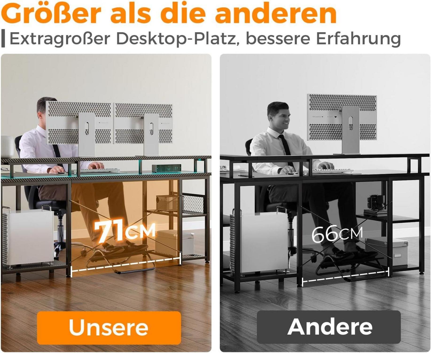 Gaming Schreibtisch LED, Reversibel Eckschreibtisch mit Steckdosen