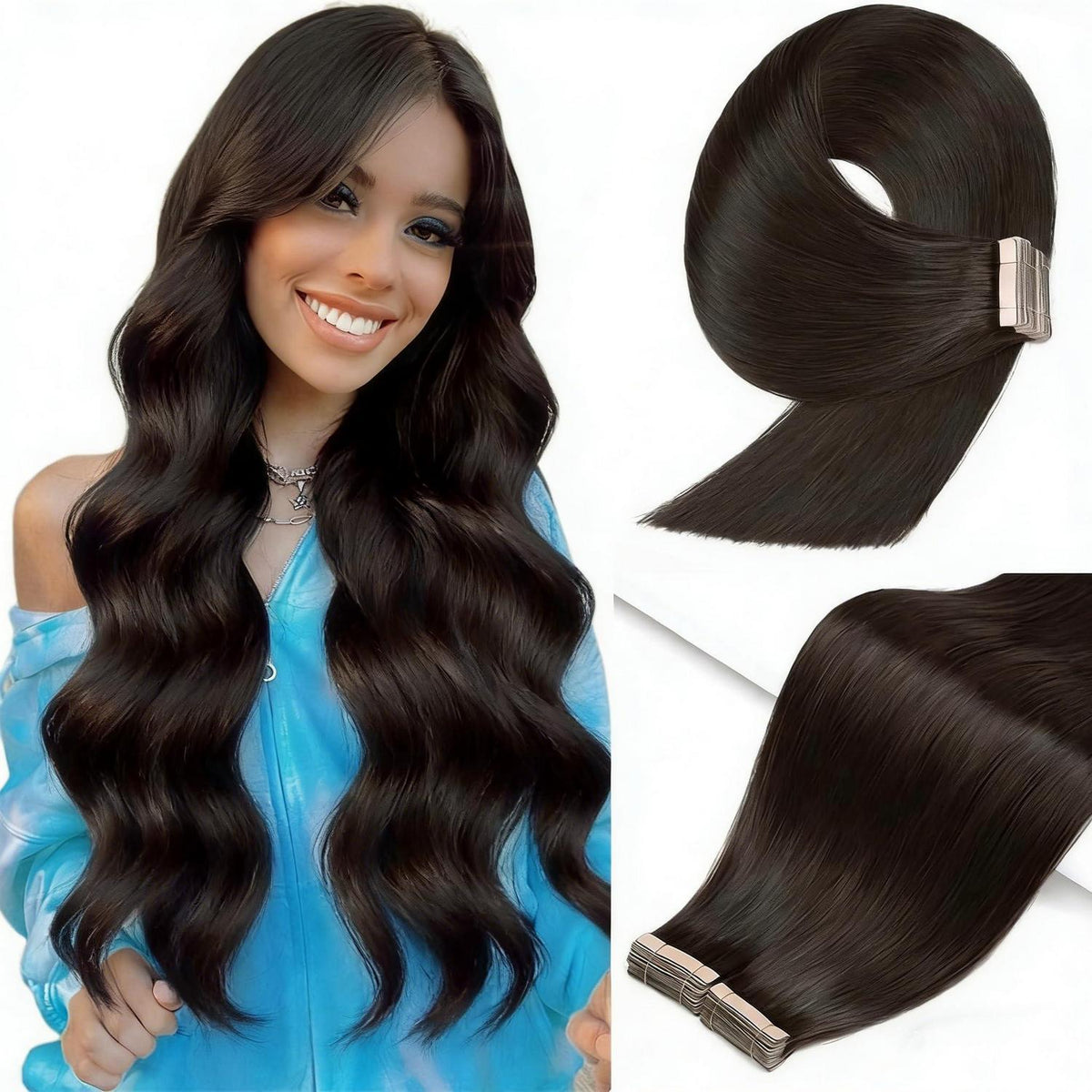 Echthaar Tape Extensions 40cm Schwarz 1B#
