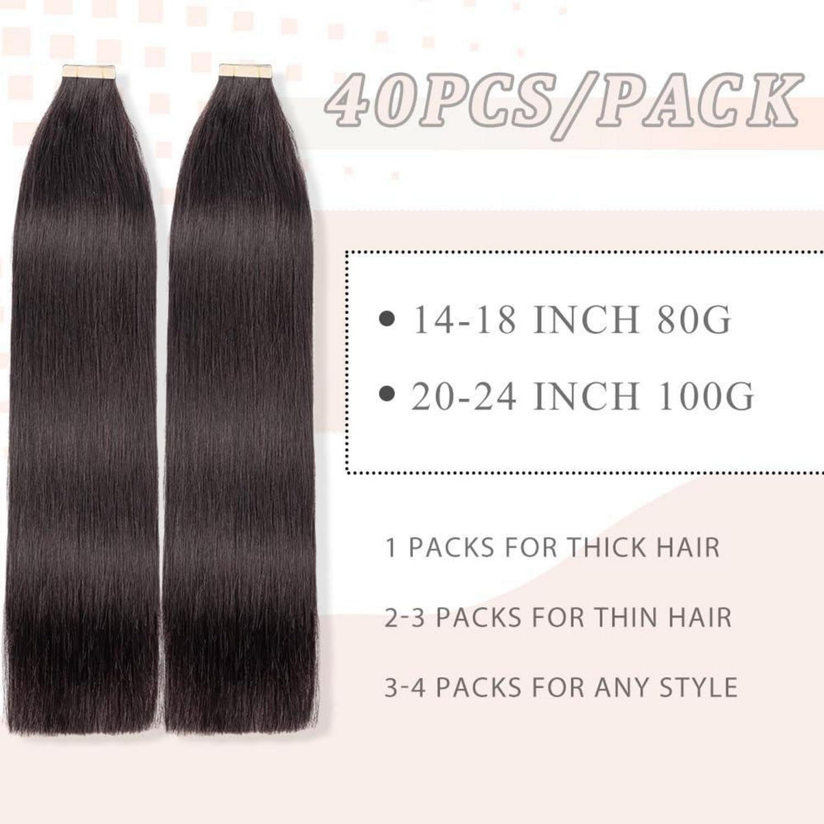 Echthaar Tape Extensions 40cm Schwarz 1B#