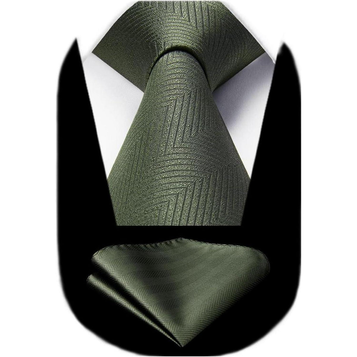 Herren Krawatten Set mit Einstecktuch, Olivgrün