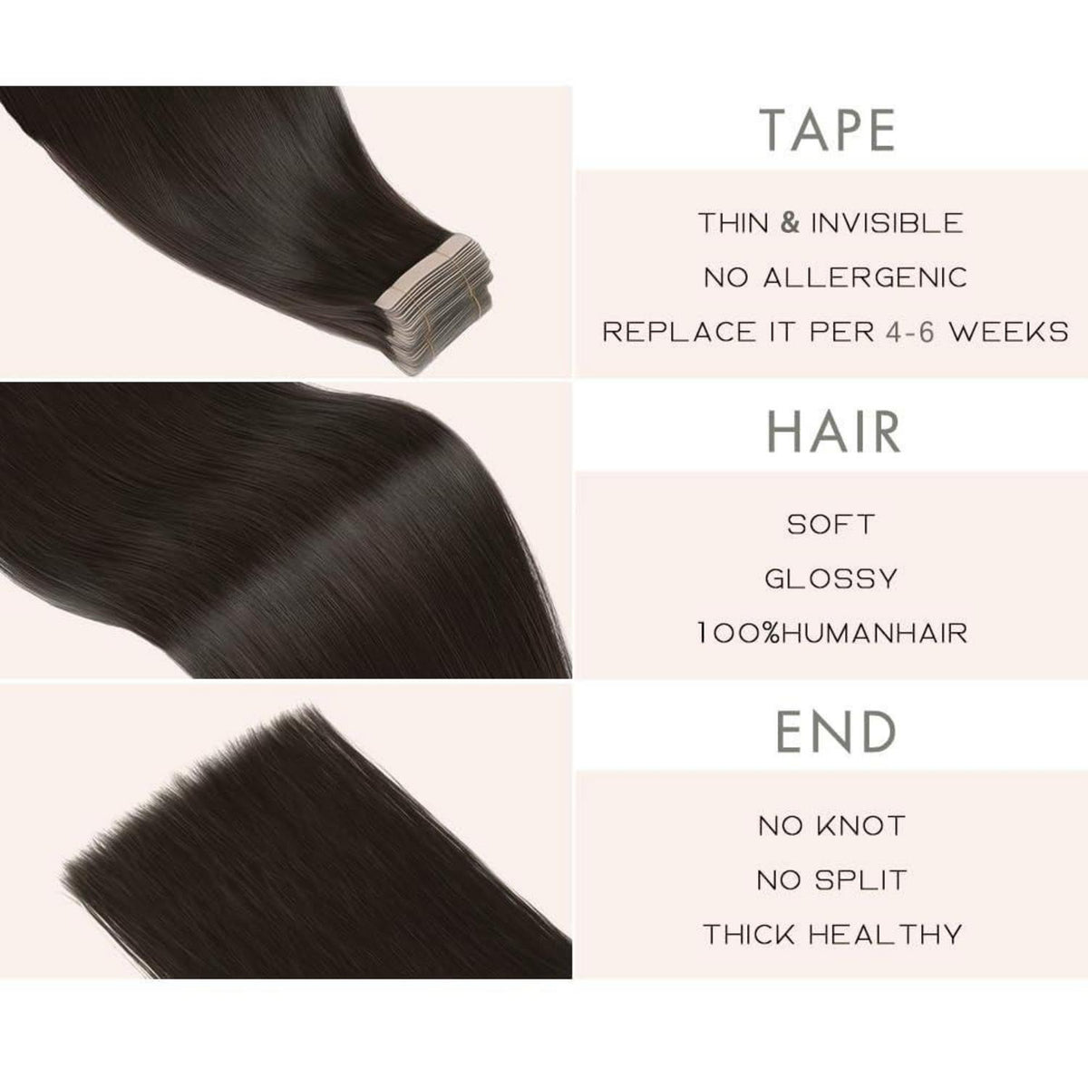 Echthaar Tape Extensions 55cm (1B#) – 40 Stück