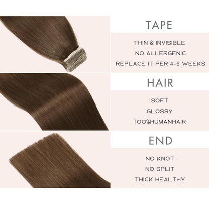 Echthaar Tape Extensions 50cm Schokoladenbraun