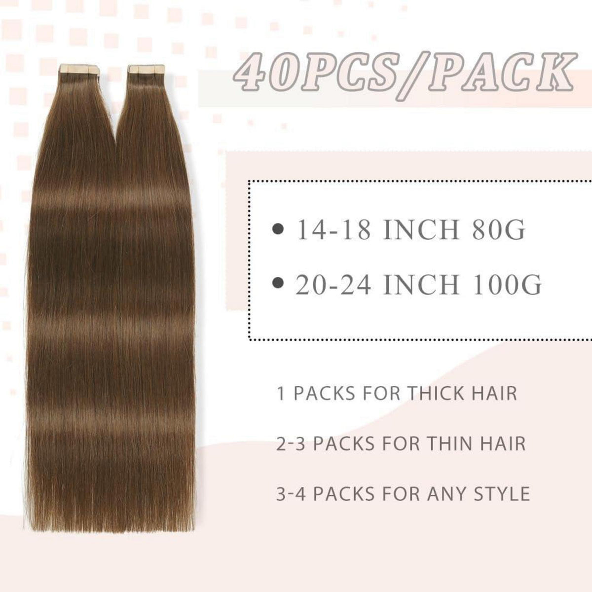 Echthaar Tape Extensions 35cm Schokoladenbraun