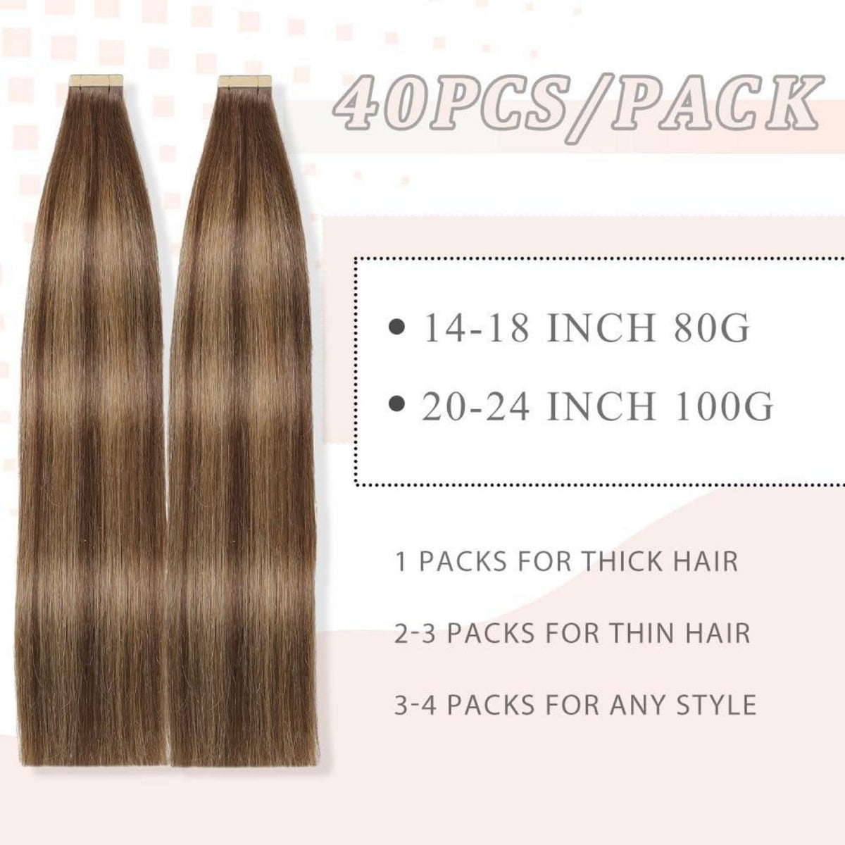 Echthaar Tape Extensions Goldbraun 40cm (16 Zoll)