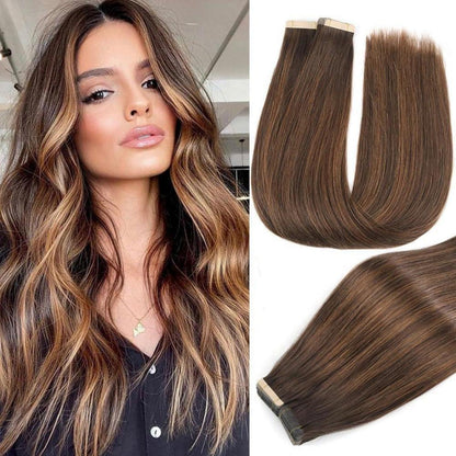 Echthaar Tape Extensions Braun Balayage 35cm (14 Zoll)