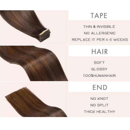 Echthaar Tape Extensions Braun Balayage 35cm (14 Zoll)