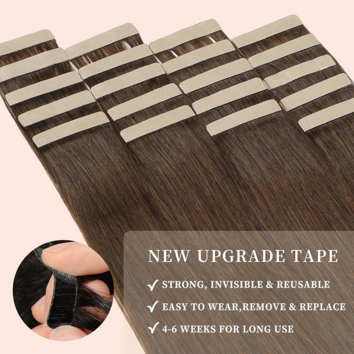 Echthaar Tape Extensions 40cm Schokoladenbraun