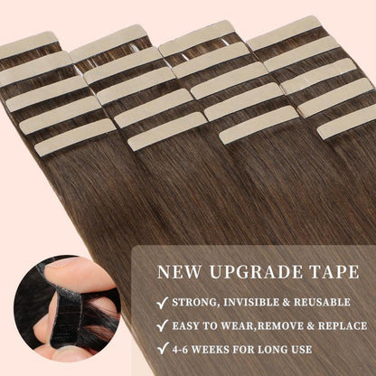 Echthaar Tape Extensions 60cm Schokoladenbraun