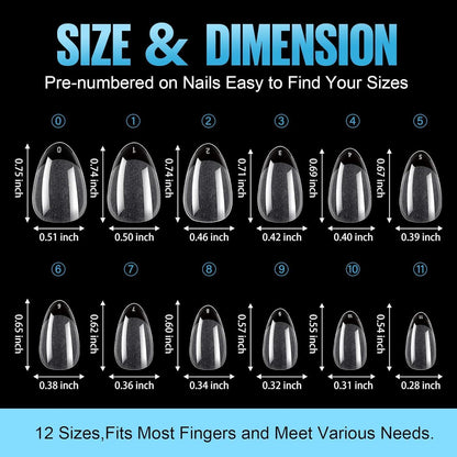 Mandel Nagelspitzen Kurz - 192 Stück für DIY Nail Art & Verlängerung