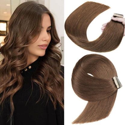Echthaar Tape Extensions 45cm Schokoladenbraun
