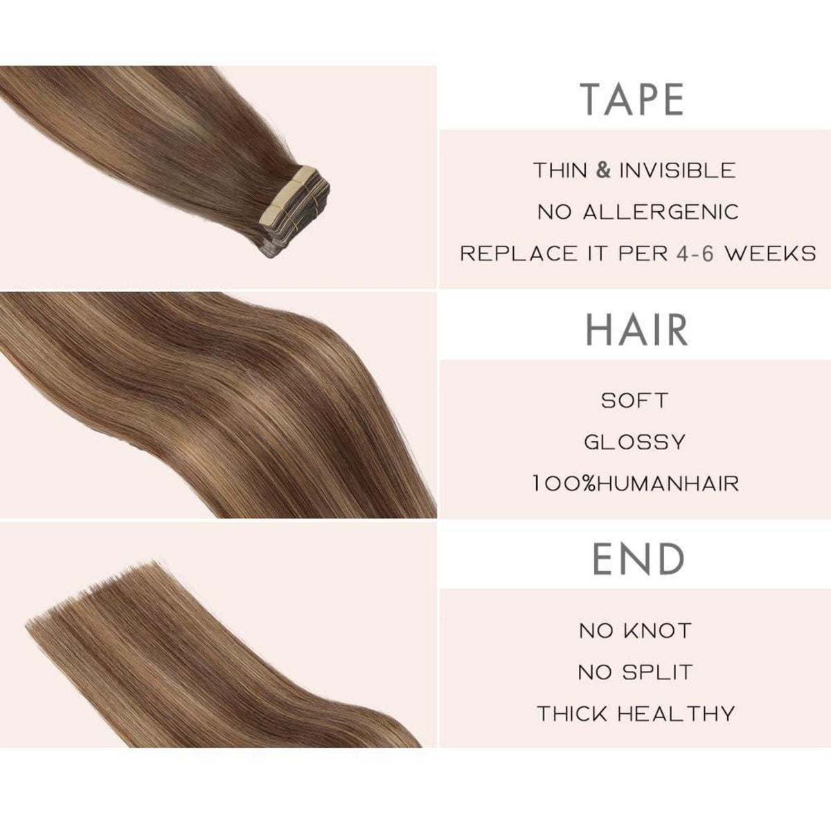 Echthaar Tape Extensions Goldbraun 50cm (20 Zoll)
