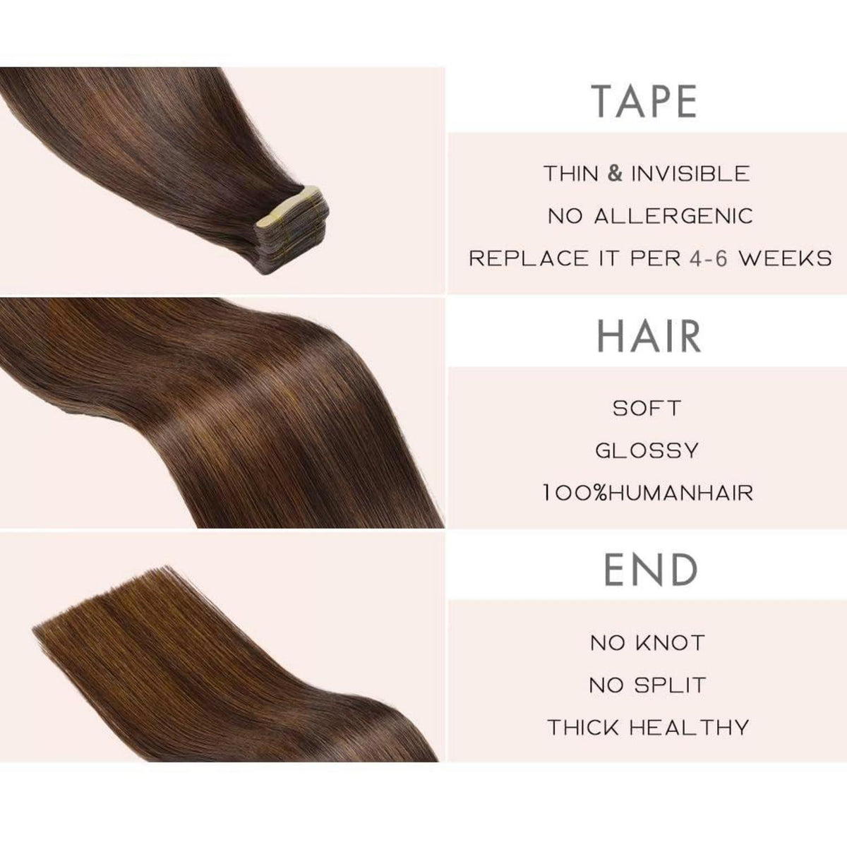 Echthaar Tape Extensions Balayage Braun 50cm (20 Zoll)