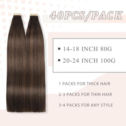 Echthaar Tape Extensions Balayage Braun 50cm (20 Zoll)