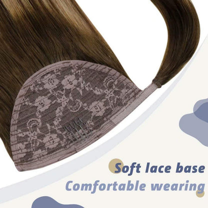 Echthaar Pferdeschwanz Extension Braun Balayage Ombre 35cm
