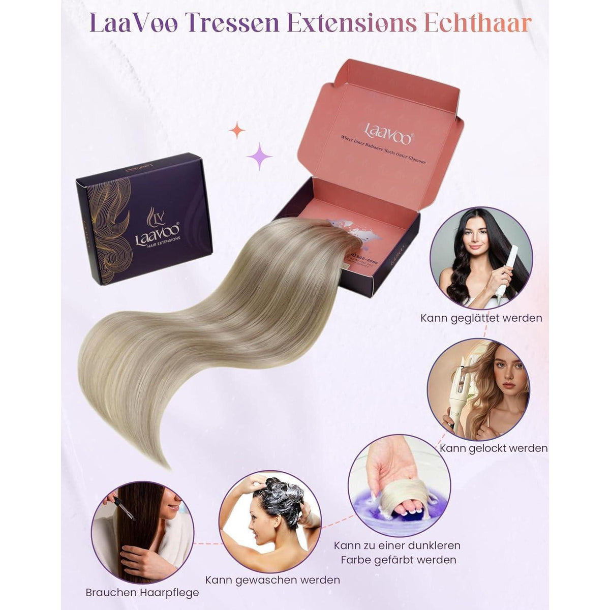 Echthaar Tressen Blond Highlights 55cm - Zum Einnähen