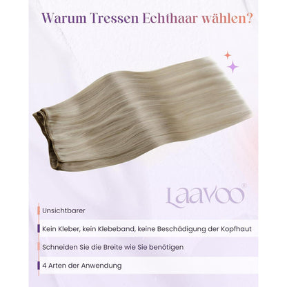 Echthaar Tressen Blond Highlights 55cm - Zum Einnähen