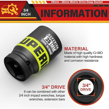 Schlagschrauber Nüsse Satz 3/4 Zoll, 8-teilig, 26-38 mm