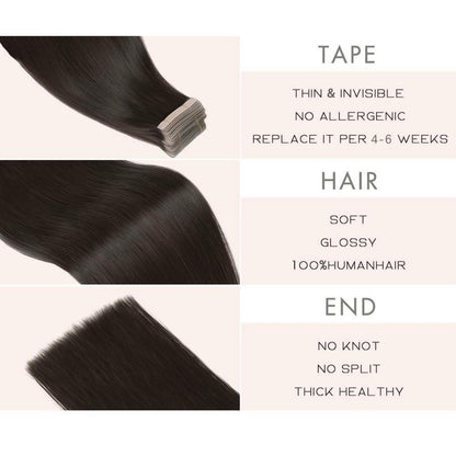 Echthaar Tape Extensions 45cm, 1B# Schwarz