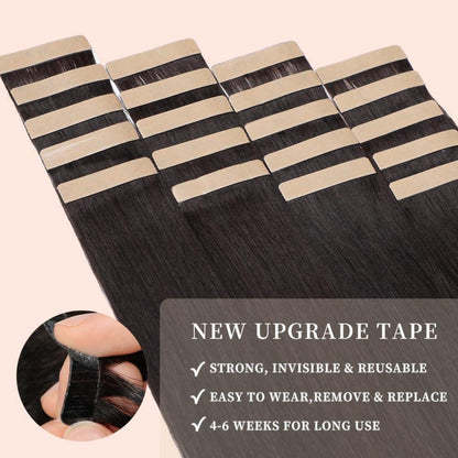 Echthaar Tape Extensions 45cm, 1B# Schwarz