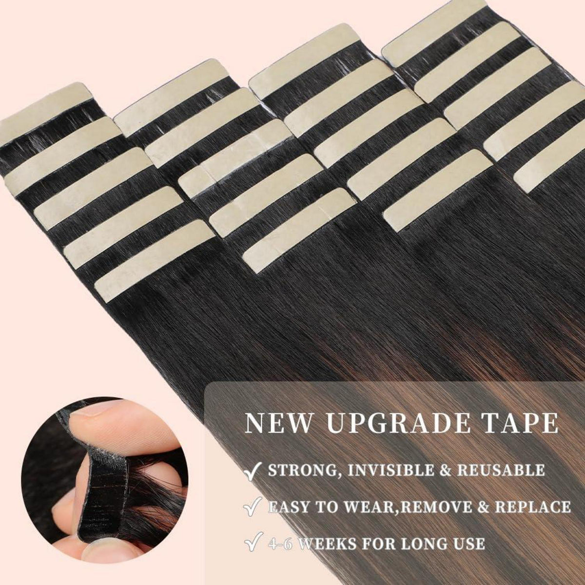 Echthaar Tape Extensions Schwarzbraun 50cm (100g)