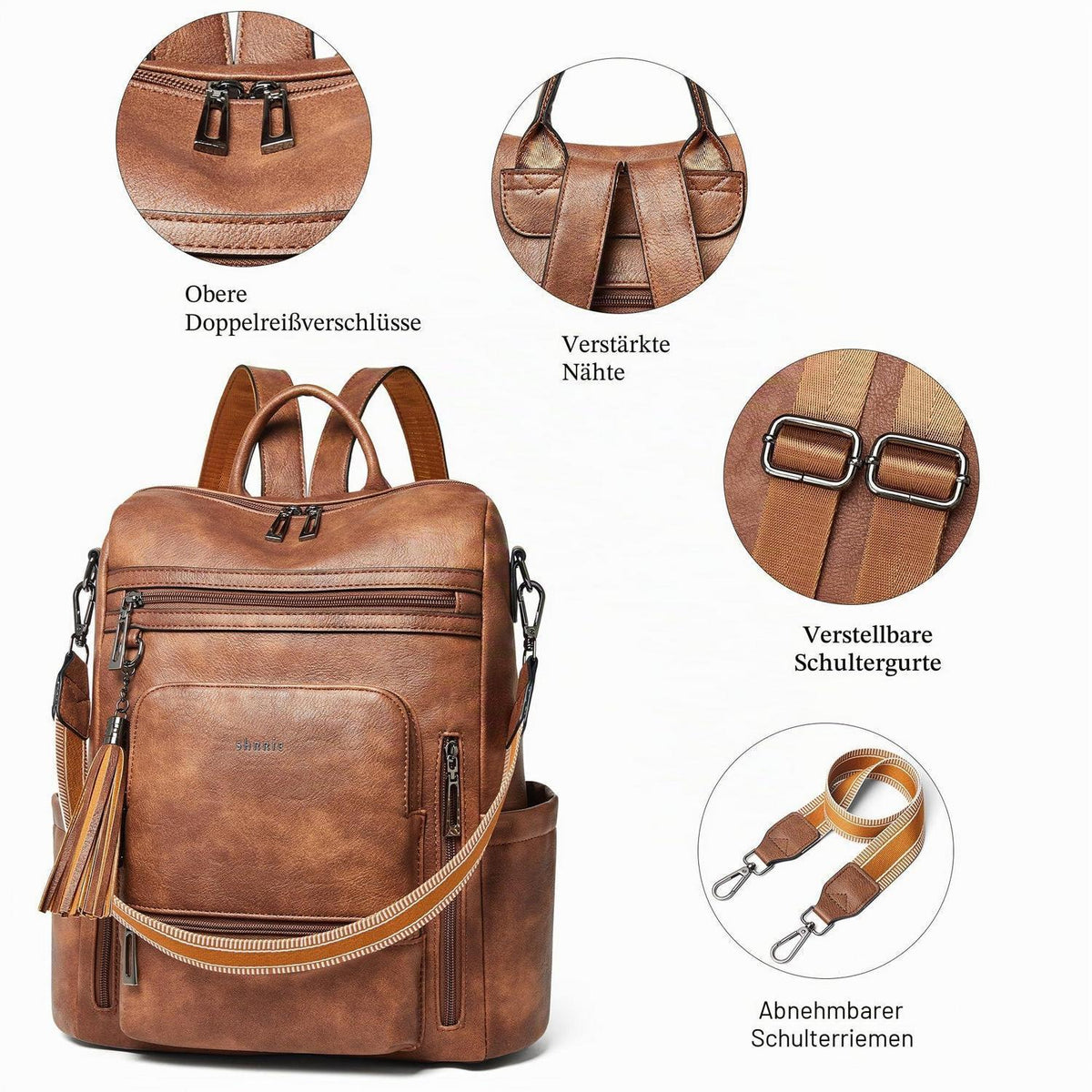 Rucksack Damen Laptopfach 15,6 Zoll Wasserdicht Business in Lederoptik