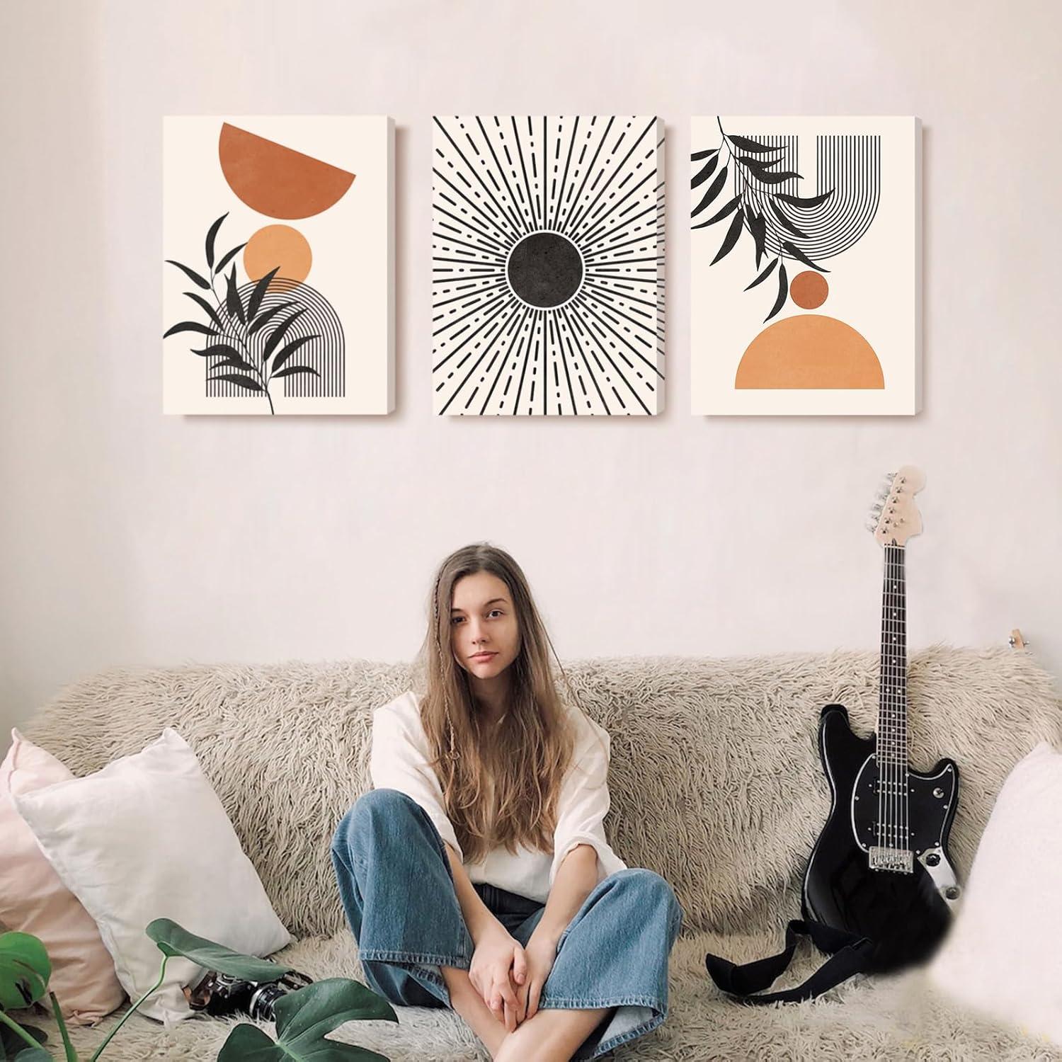 Boho Botanical Wandbilder Schwarz Orange Minimalistisch Modern