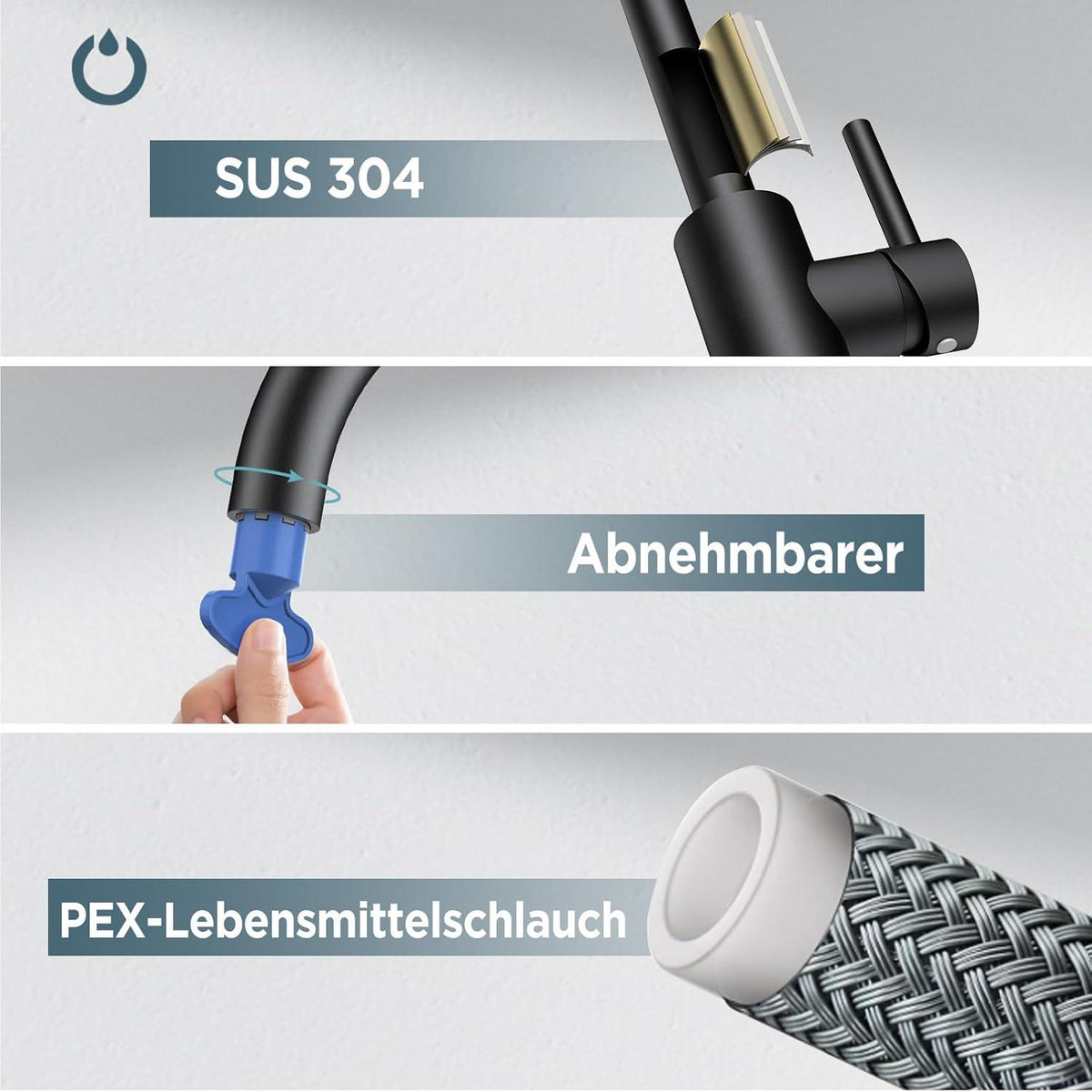 FORIOUS L Förmiger Wasserhahn Küche Schwarz 360° Drehbar Edelstahl Armatur