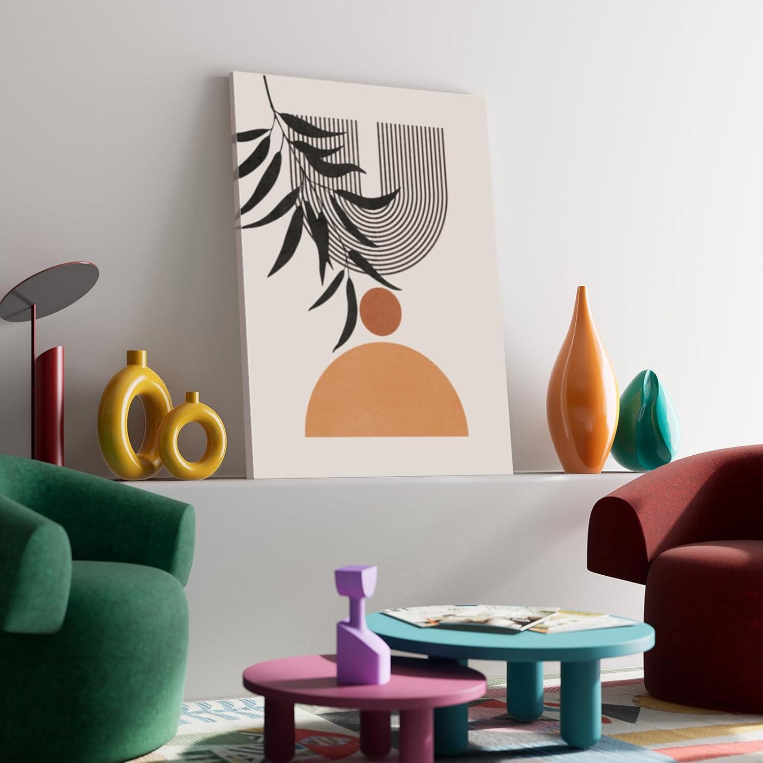 Wandbilder Boho Arches Sonne Botanical Schwarz Orange Blätter Minimalistisch Modern