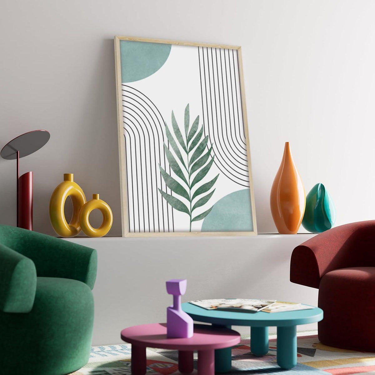Salbeigrün Boho Bilder mit Holzrahmen – Wandkunst Pflanzen & Blätter