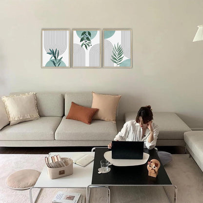 Salbeigrün Boho Bilder mit Holzrahmen – Wandkunst Pflanzen & Blätter
