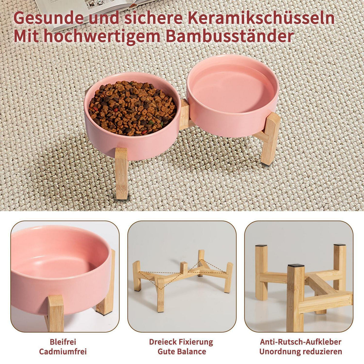 Erhöhter Hundenapf Set Keramik - 2er Set Rosa