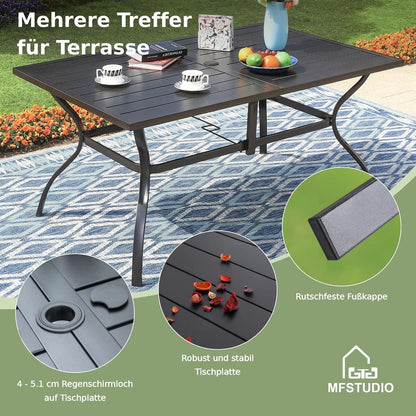 Rattan Gartenmöbel Set 6 Stühle mit Tisch, Wetterfest