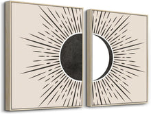 Sonne und Mond Boho Wandbilder mit Holzrahmen, Abstract