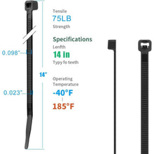 35,6 cm Kabelbinder Schwarz – 200 Stück, 34 kg Zugfestigkeit