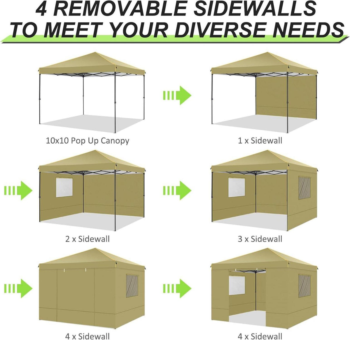 COBIZI Faltpavillon 3x3m Wasserdicht Stabil 4 Seitenwände Khaki