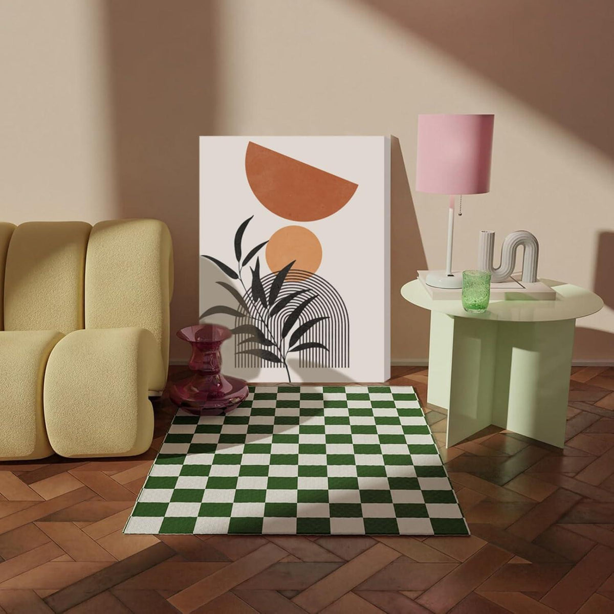 Botanisches Wandbild Sonne & Bögen – Boho Minimalistisch