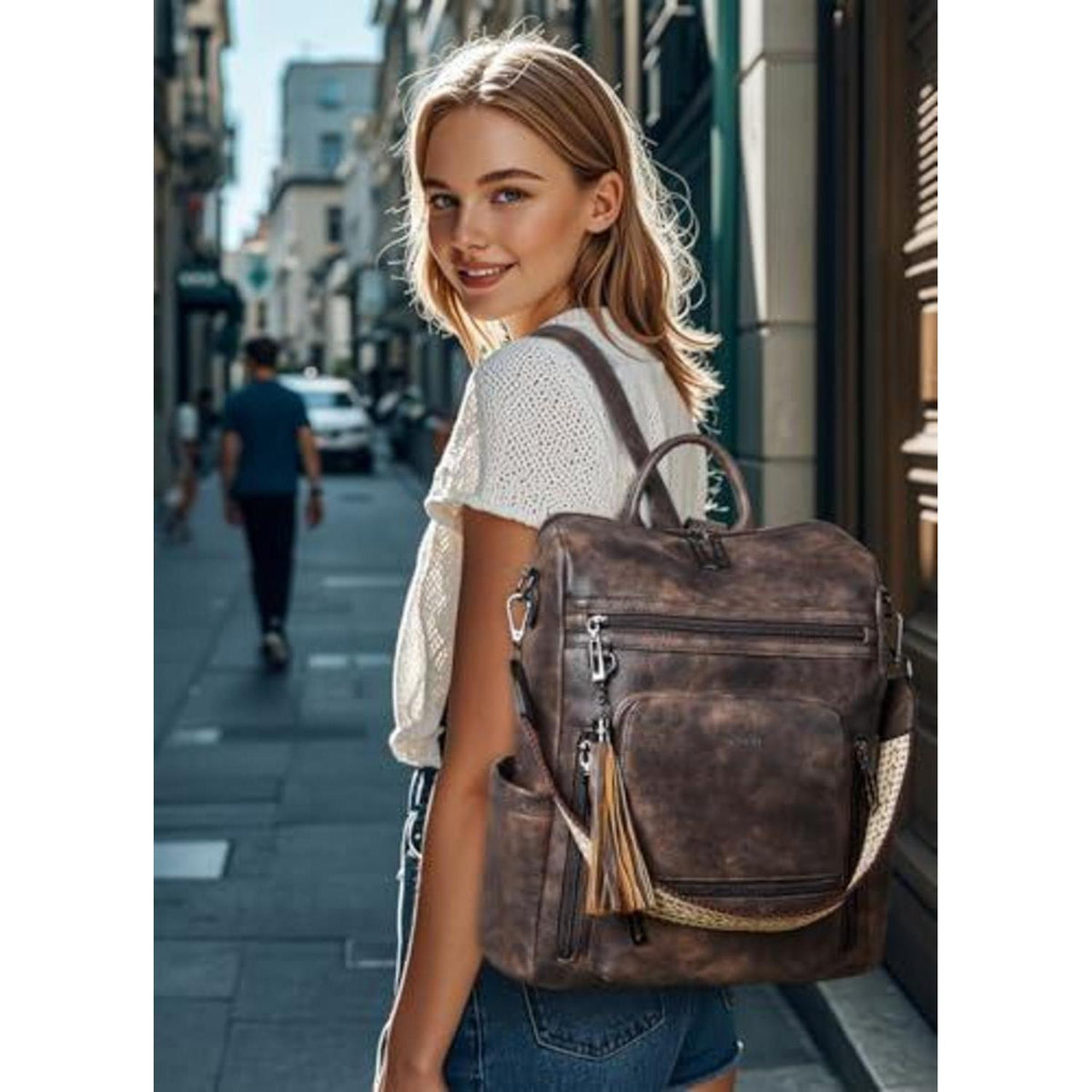 Rucksack Damen Laptopfach 15,6 Zoll Wasserdicht Business in Lederoptik