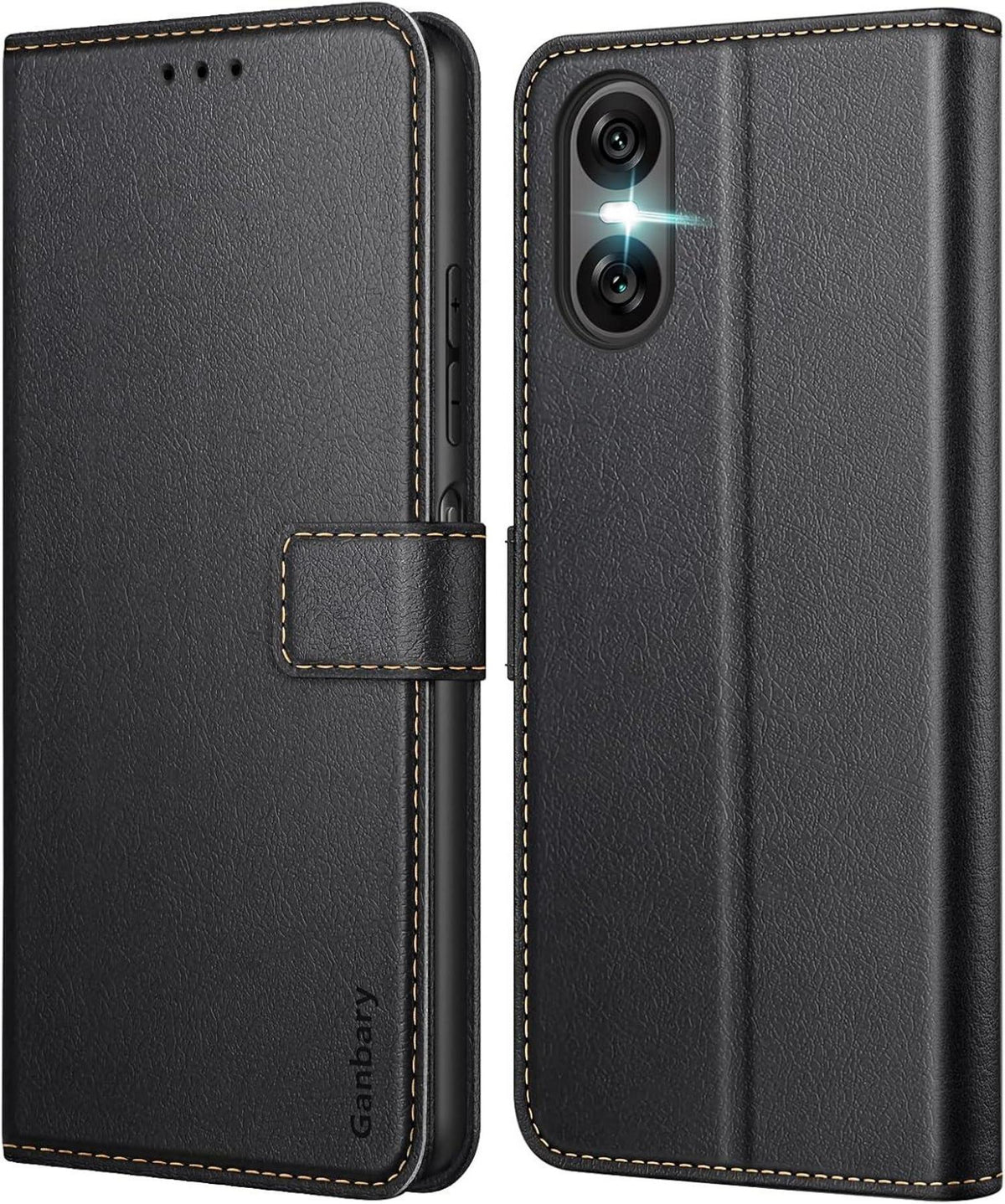 Handyhülle Sony Xperia 10 VI Leder Schwarz Kartenschlitze Magnet