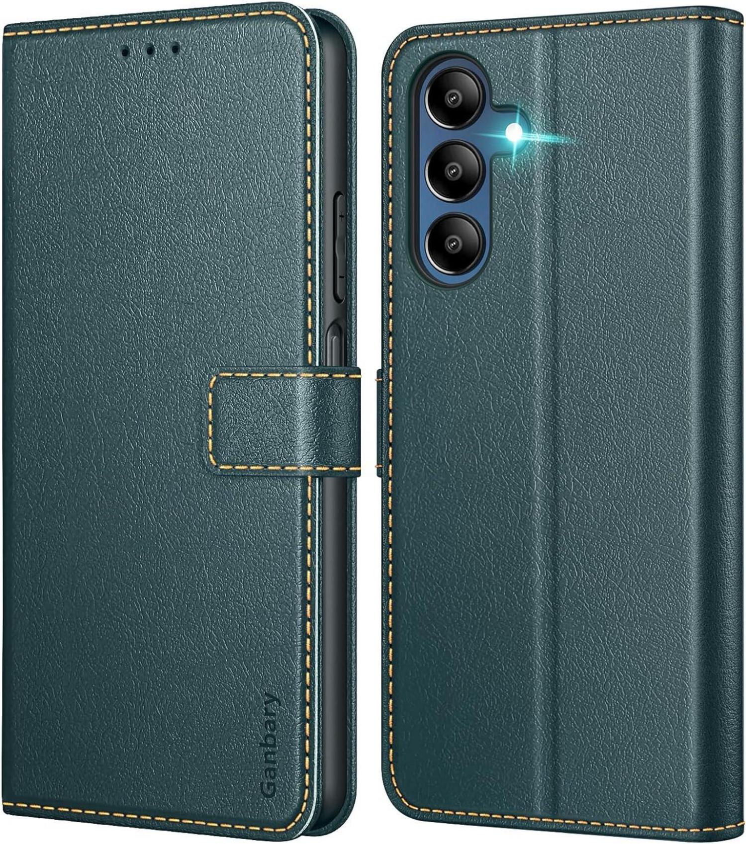 Samsung Galaxy A15 / A15 5G Handyhülle Leder Klapphülle dunkelgrün