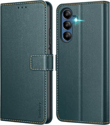 Samsung Galaxy A15 / A15 5G Handyhülle Leder Klapphülle dunkelgrün