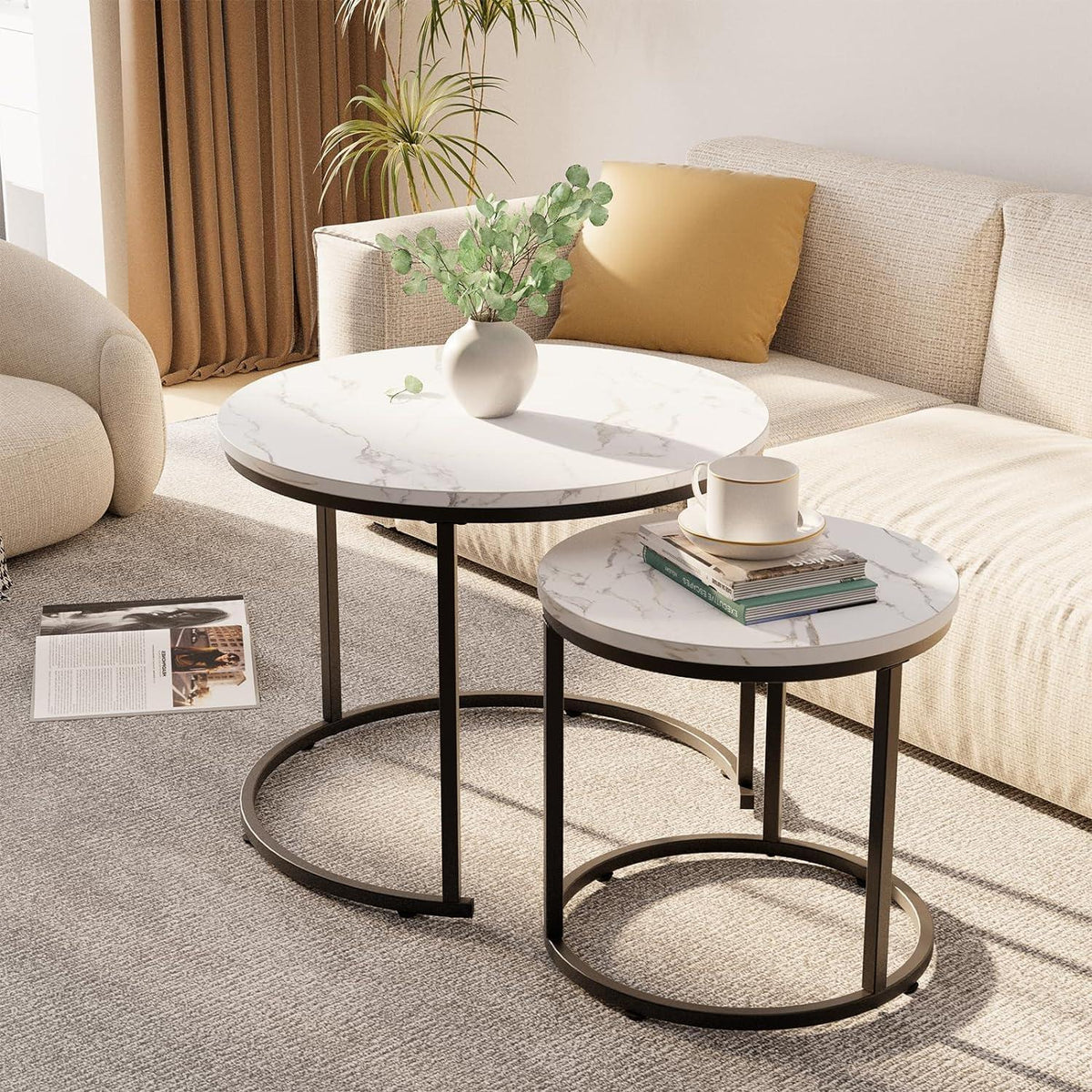 Runde Couchtische 2er-Set Beistelltische Metallrahmen 60cm